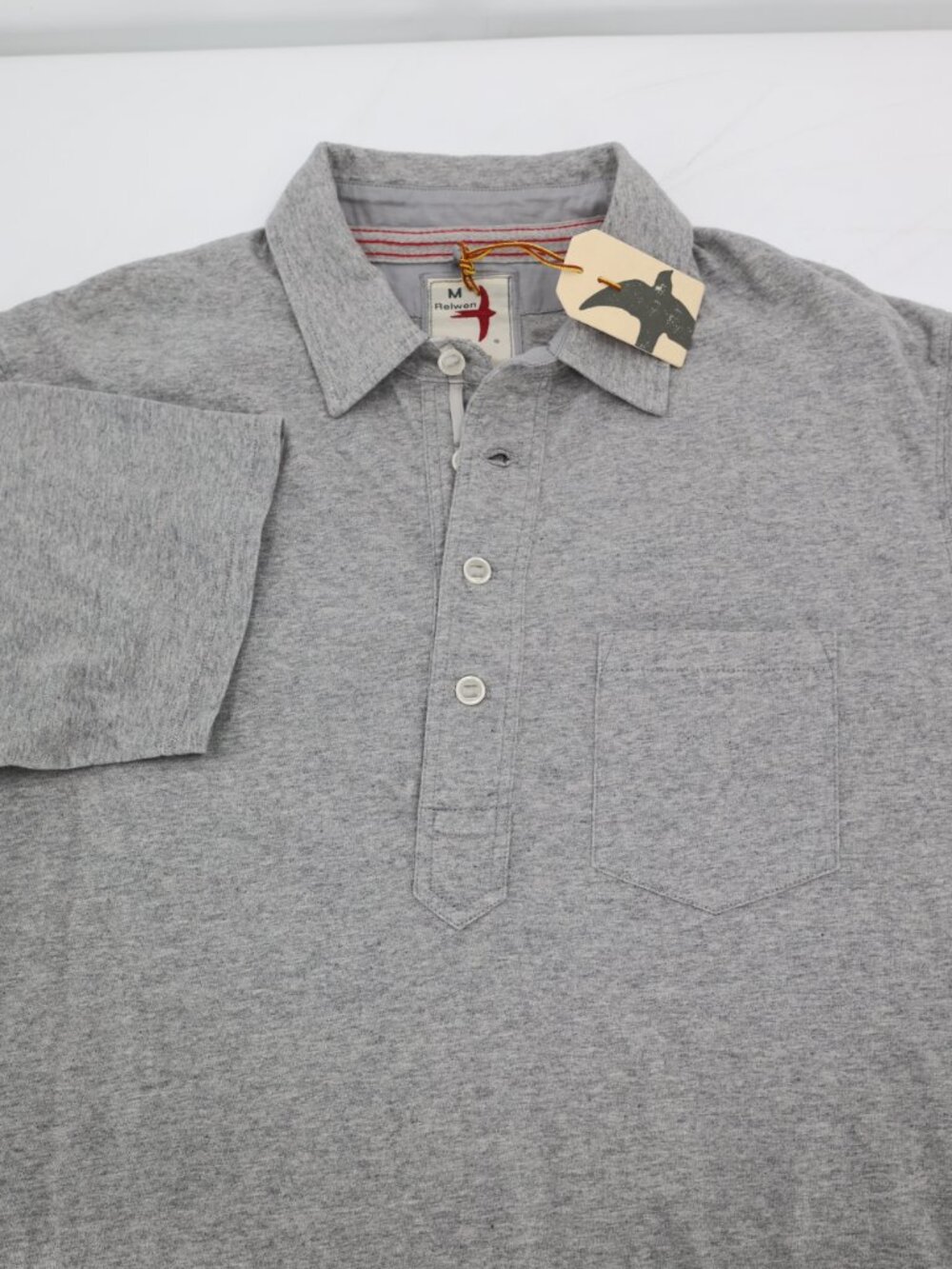 NWT Relwen Polo Shirt Men’s Medium Finespun Jersey Short Sleeve Gray one pocket